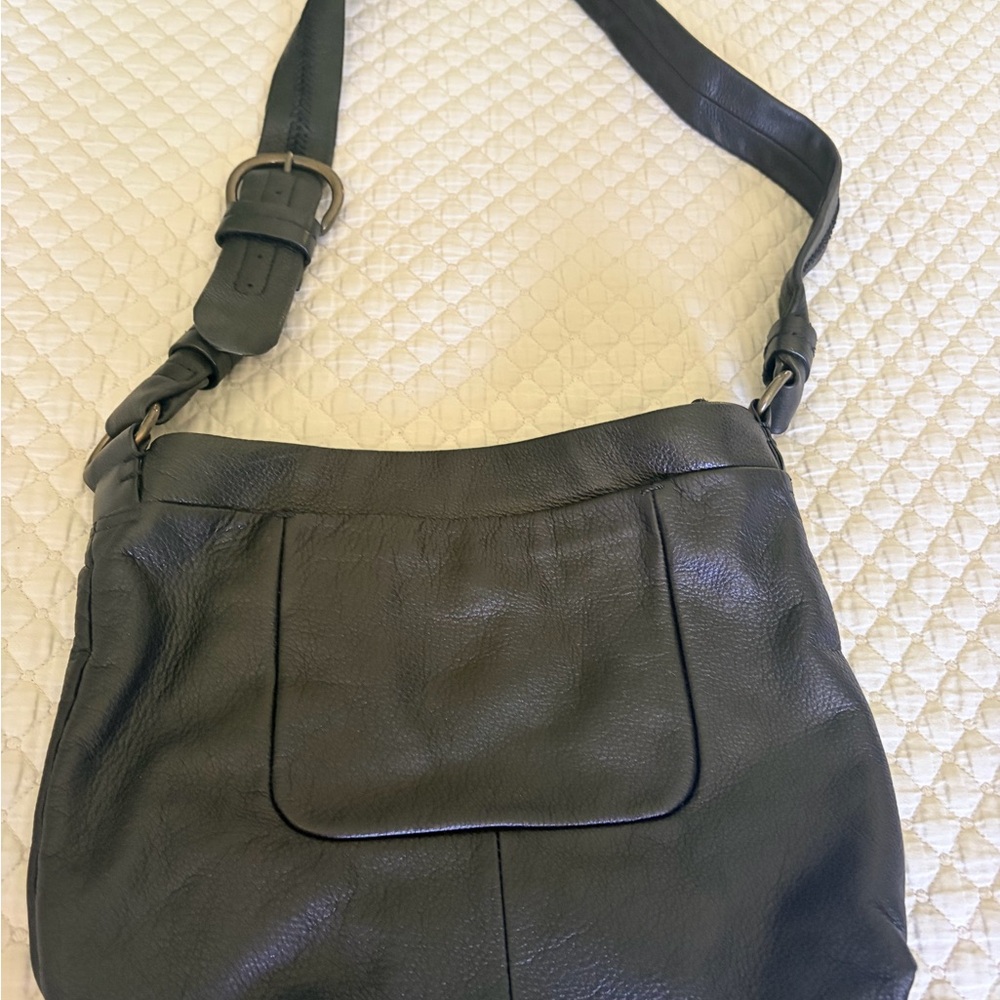 The Sak Black Leather Adjustable Strap Crossbody Bag
